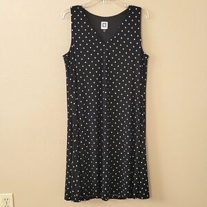 Anne Klein Black White Polka Dot Sleeveless Midi Dress Retro 70s - Size 12
